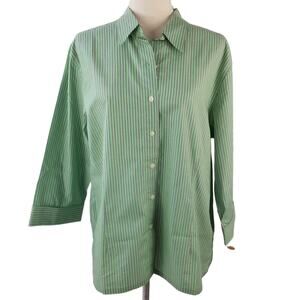 Talbots Green Blue Pink Pin Stripe Top Blouse Button Down NEW Size Large